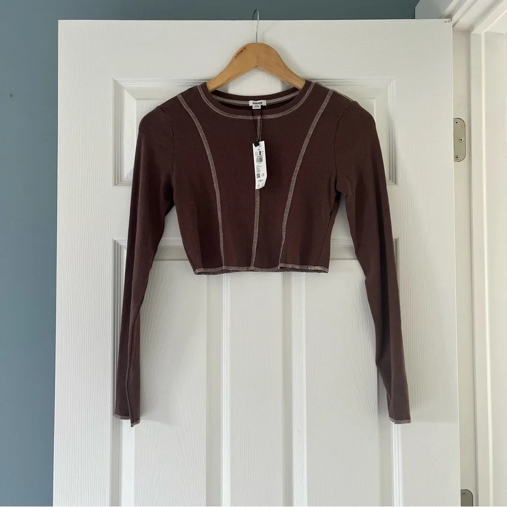 Garage Long Sleeve Brown Crop Top NWT - Picture 3 of 7